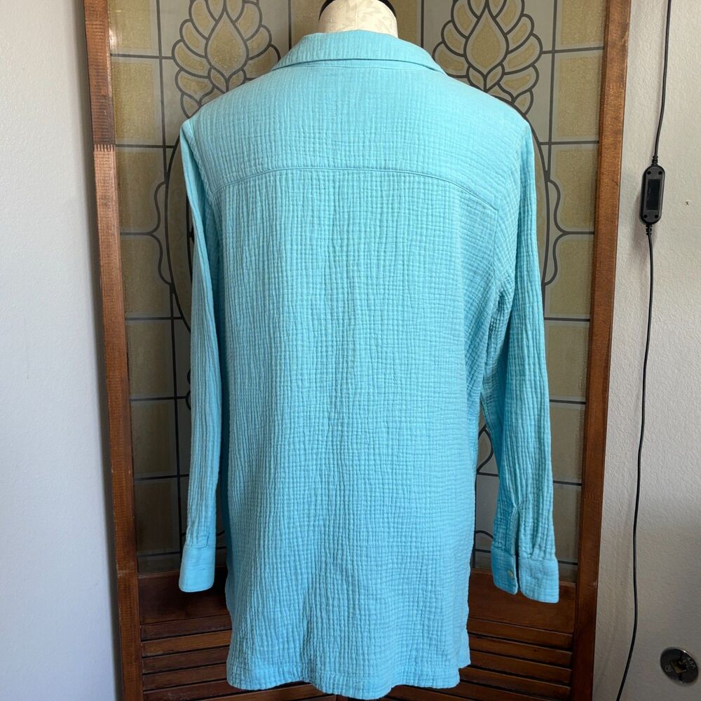 Soft Surroundings Escambia Gauze Blouse Top Blue Teal Button Up Size L - Picture 4 of 14